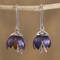 Titanium plated sterling silver dangle earrings, 'Button Flowers' - Floral Titanium Plated Sterling Silver Dangle Earrings
