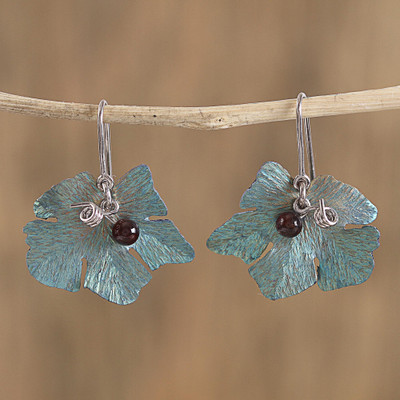 Agate dangle earrings, 'Vine' - Leaf Motif Agate Dangle Earrings from Mexico