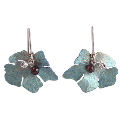 Leaf Motif Agate Dangle Earrings from Mexico