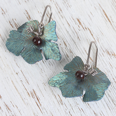 Agate dangle earrings, 'Vine' - Leaf Motif Agate Dangle Earrings from Mexico