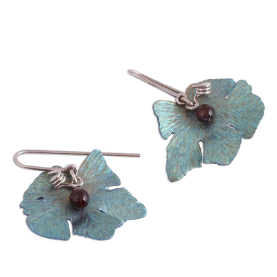 Agate dangle earrings, 'Vine' - Leaf Motif Agate Dangle Earrings from Mexico
