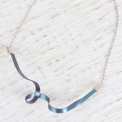 Titanium plated sterling silver pendant necklace, 'Modern Ribbon' - Modern Titanium Plated Sterling Silver Pendant Necklace