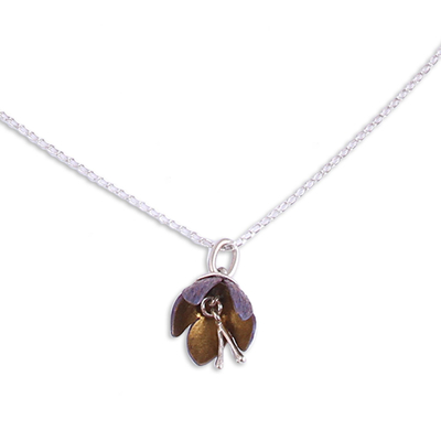 Floral Titanium Plated Sterling Silver Pendant Necklace