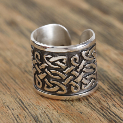 Men's Sterling Silver Celtic Knot Style Motif Wrap Ring - Celtic