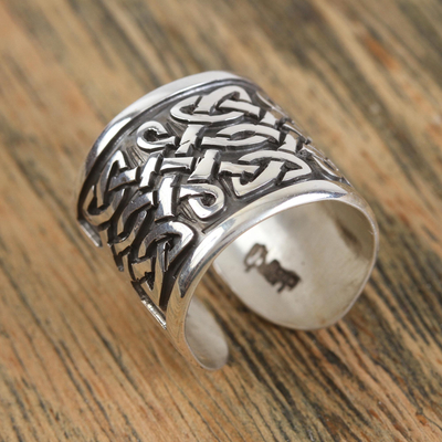 Men's sterling silver wrap ring, 'Celtic Connections' - Men's Sterling Silver Celtic Knot Style Motif Wrap Ring
