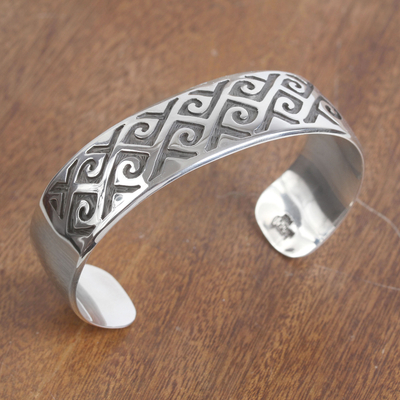 Sterling silver cuff bracelet, 'Dark Curls' - Curl Pattern Sterling Silver Cuff Bracelet from Mexico