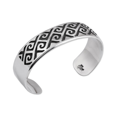 Sterling silver cuff bracelet, 'Dark Curls' - Curl Pattern Sterling Silver Cuff Bracelet from Mexico