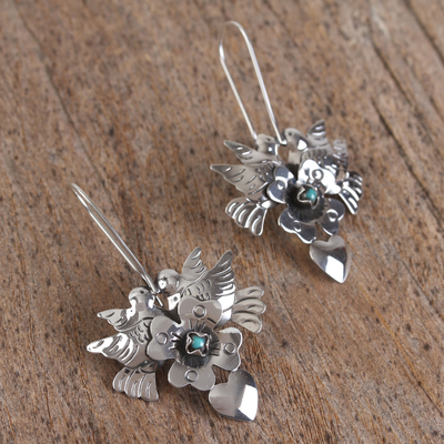 Turquoise drop earrings, 'Calm and Compassion' - Sterling Silver and Turquoise Accent Dove Drop Earrings