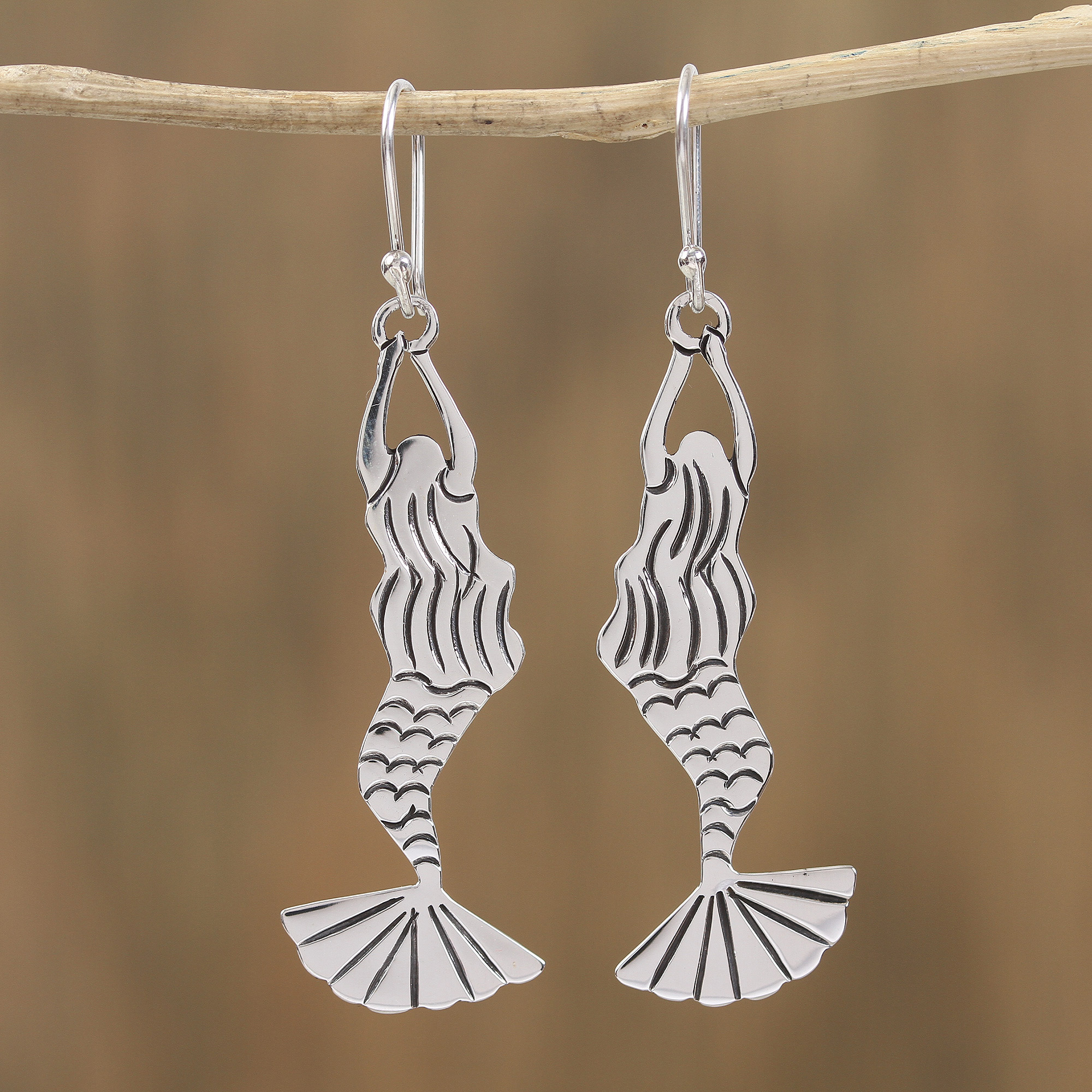 Silver Mermaid Dangle Earrings