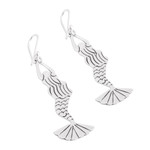 Sterling silver dangle earrings, 'Swimming Mermaids' - Taxco Sterling Silver Mermaid Dangle Earrings from Mexico