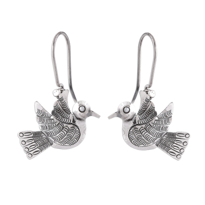 Sterling silver dangle earrings, 'Chiseled Bird' - Taxco Sterling Silver Bird Dangle Earrings from Mexico