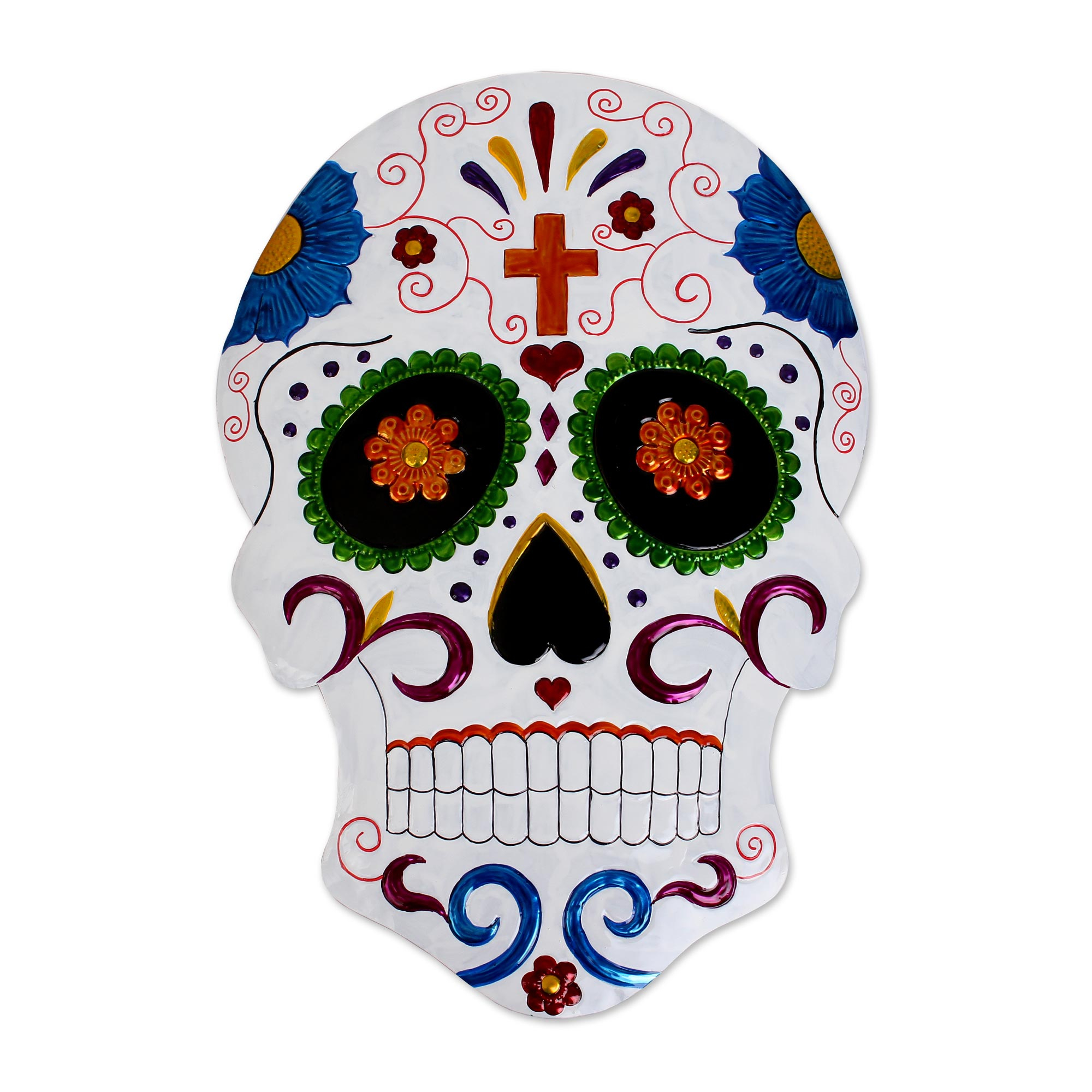 Handmade Vibrant Skull Tin Wall Art from Mexico - Vibrant Skull | NOVICA