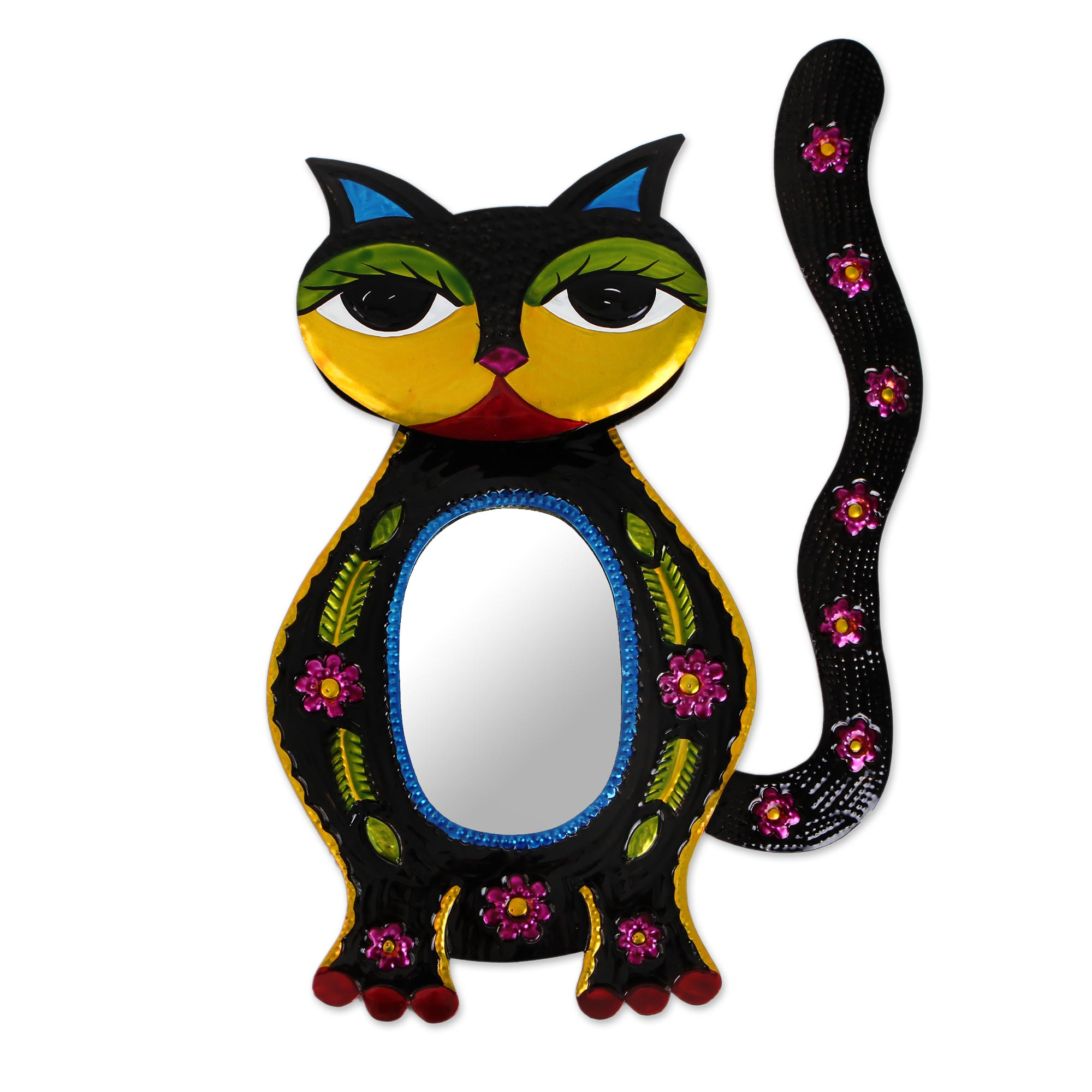 Download Unicef Market Floral Cat Tin Wall Mirror Handcrafted In Mexico Floral Cat