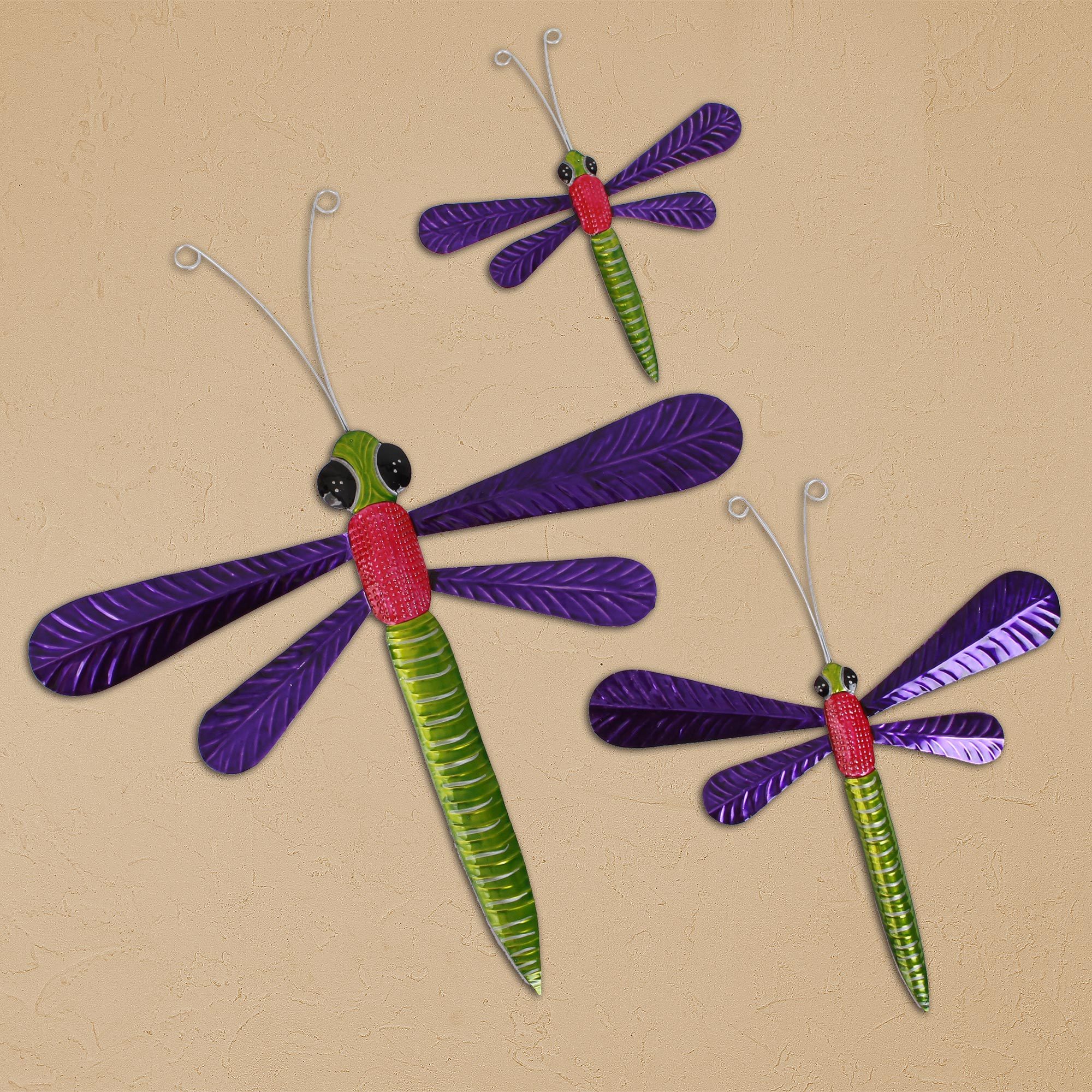 Tin Dragonfly Wall Art In Green From Mexico Set Of 3 Family