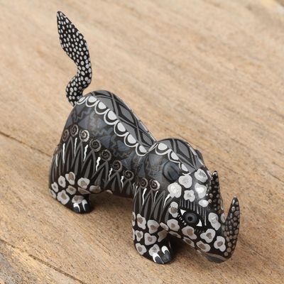 Wood alebrije figurine, 'Grey Rhino' - Copal Wood Alebrije Rhino Figurine in Grey from Mexico