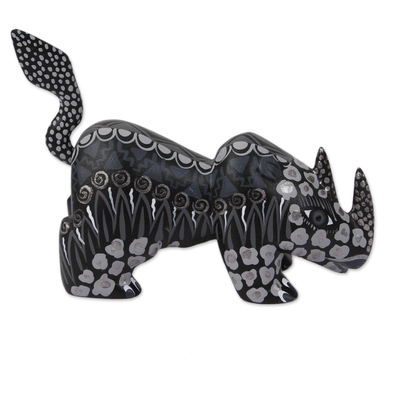 Wood alebrije figurine, 'Grey Rhino' - Copal Wood Alebrije Rhino Figurine in Grey from Mexico