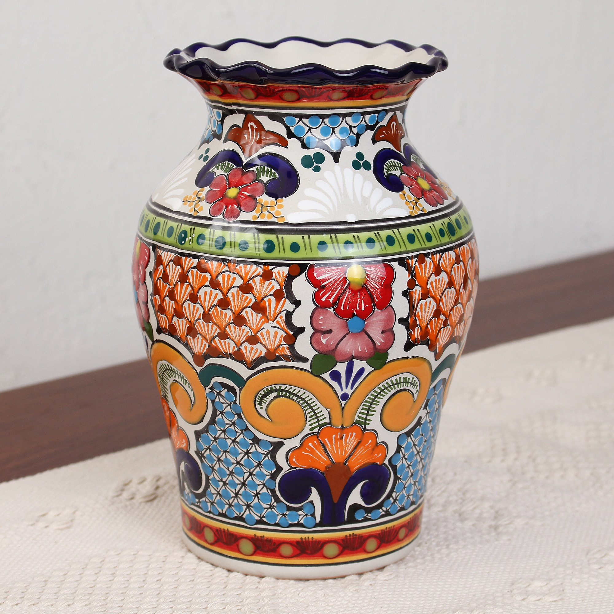Talavera Mexican Pottery Large Ginger Jar with Lid