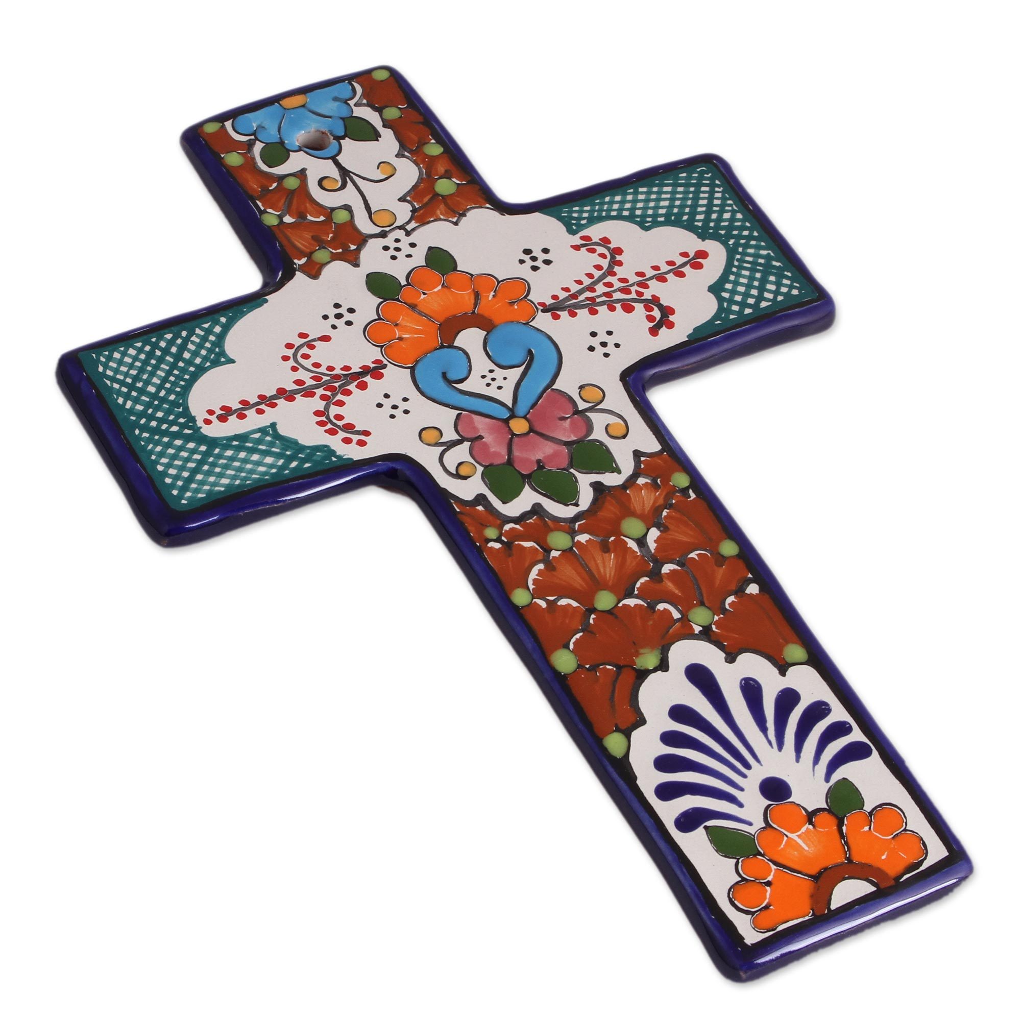 HandPainted Talavera Ceramic Wall Cross from Mexico Faithful Talavera NOVICA