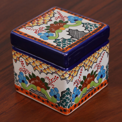 Dekorative Dose aus Keramik, 'Sweet Talavera'. - Keramik-Dekorschachtel im Talavera-Stil aus Mexiko