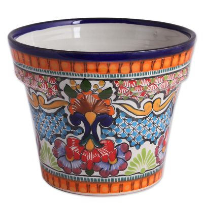 Hand Painted Talavera Ceramic Flower Pot From Mexico Luscious Ceramic Flower Pot Luscious Bouquet Hand Painted Talavera