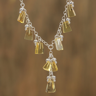 Amber pendant necklace, 'Ancient Rainfall' - Natural Amber Pendant Necklace Crafted in Mexico