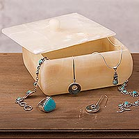 Onyx decorative box, 'Rich Earth' - Handmade Onyx Decorative Box from Mexico