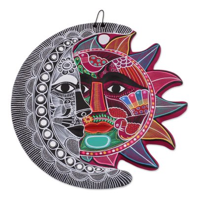 Ceramic wall art, 'Lovely Eclipse' - Hand-Painted Ceramic Eclipse Wall Art from Mexico