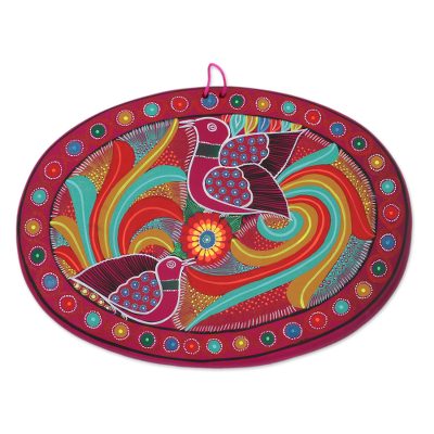 Ceramic wall art, 'Bird World' - Hand-Painted Bird Motif Ceramic Wall Art from Mexico