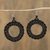 Glass beaded dangle earrings, 'Ebony Black Circles' - Circular Glass Beaded Dangle Earrings in Black from Mexico (image 2) thumbail