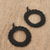 Glass beaded dangle earrings, 'Ebony Black Circles' - Circular Glass Beaded Dangle Earrings in Black from Mexico (image 2b) thumbail