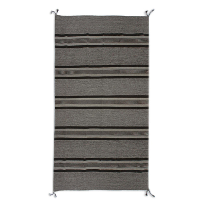 Zapotec wool area rug, 'Mexican Confection' (6.5x9.5) - Striped Wool Area Rug in Taupe and Espresso from Mexico