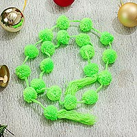 Cotton garland, 'Festive Joy in Apple Green' - Apple Green Cotton Pompom Handcrafted Garland from Mexico