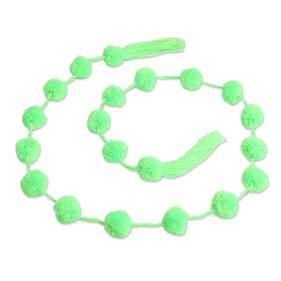 Cotton garland, 'Festive Joy in Apple Green' - Apple Green Cotton Pompom Handcrafted Garland from Mexico