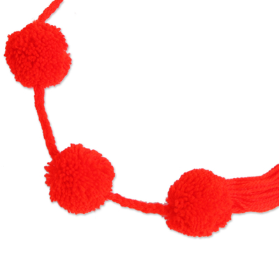 Cotton garland, 'Festive Joy in Candy Apple Red' - Vivid Red Cotton Pompom Handcrafted Garland from Mexico