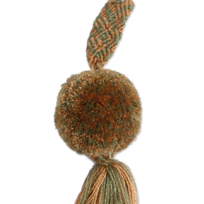 Cotton ornaments, 'Sweet Joy in Olive' (set of 4) - Olive Green Cotton Pompom and Tassel Ornaments (Set of 4)