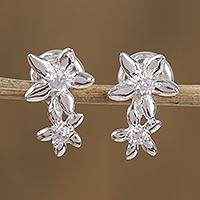 Sterling silver drop earrings, 'Dreamy Flowers' - Floral Sterling Silver Drop Earrings from Mexico