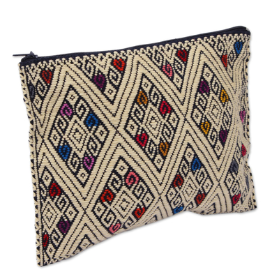 Diamond Motif Cotton Clutch in Beige from Mexico