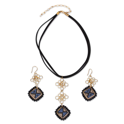 18k Gold Accent Ceramic and Leather Jewelry Set from Mexico