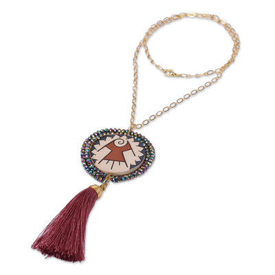Halskette mit vergoldetem Keramikanhänger - 18 Karate Keramik-Anhänger-Halskette aus Mexiko