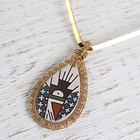 Gold plated ceramic pendant necklace, 'Drop of History' - 18k Gold Plated Ceramic Pendant Necklace from Mexico