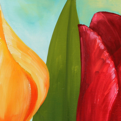 Tulpen - Signierte Malerei von Tulpen aus Mexiko