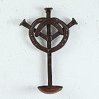 Upcycled metal wall cross, 'Undying Hope' - Upcycled Metal Horseshoe Wall Cross from Mexico