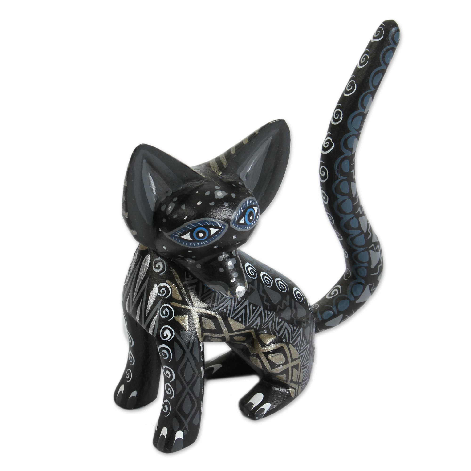 UNICEF Market Wood Alebrije Fox Figurine in Black from Mexico Black Fox