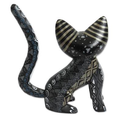 Alebrije-Figur aus Holz - Alebrije-Fuchsfigur aus Holz in Schwarz aus Mexiko