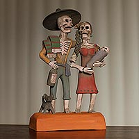 Ceramic statuette, 'Ancestor Family' - Handcrafted Skeleton Family Ceramic Statuette from Mexico