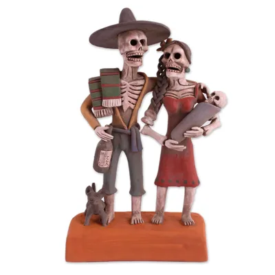 Ceramic statuette, 'Ancestor Family' - Handcrafted Skeleton Family Ceramic Statuette from Mexico
