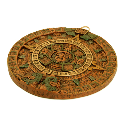 Ceramic wall art, 'Fifth Sun in Orange' - Aztec Fifth Sun Calendar Museum Replica Ceramic Wall Art