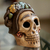 Ceramic figurine, 'Honoring Frida' - Handcrafted Ceramic Skull Figurine Honoring Frida Kahlo (image 2) thumbail