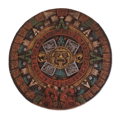 Museum Replica Fifth Sun Aztec Calendar Ceramic Relief Panel