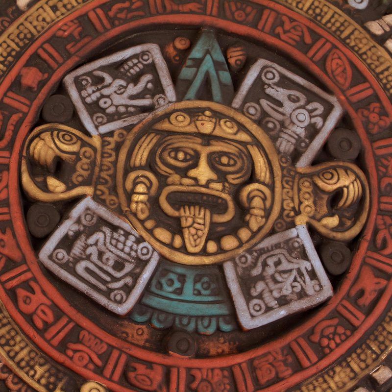 Museum Replica Fifth Sun Aztec Calendar Ceramic Relief Panel - Fifth ...